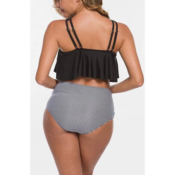 Women's Ruffled Flounce Top Two Piece Swimsuit - Size Medium - Picture 3 of 5